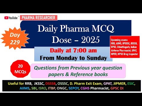 Day 229 Daily Pharma MCQ Dose Series 2025 II 20 MCQs II #pharmacist #druginspector #gpatexam
