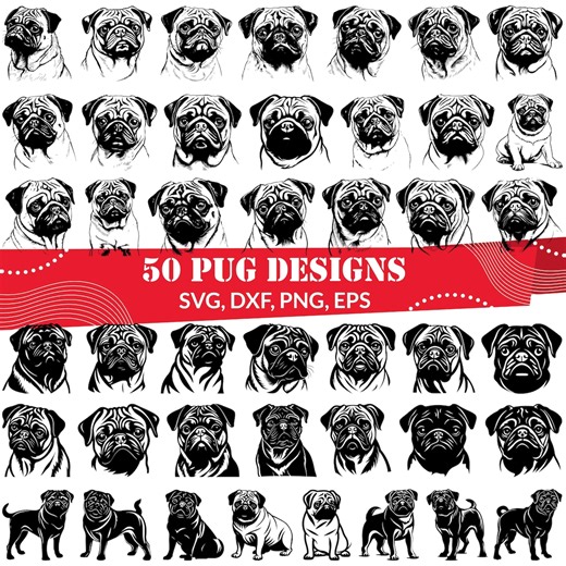 Pug SVG Bundle, Dog Breed Clipart, Funny Pug Face PNG, Pet Silhouette, Puppy Vecto - Etsy