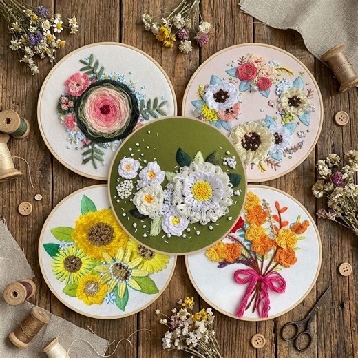 3D Floral Embroidery Kit – Beginner DIY Craft Project, Handmade Decor (7.8 Inch Hoop) - Etsy