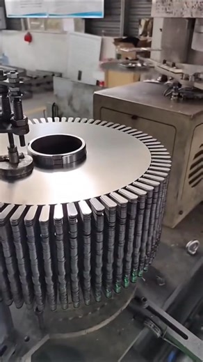 Brillianttechmech on Instagram: "The Heart of the Motor: Automated Core Assembly! ⚡🤖 Watch the mesmerizing rhythm of modern manufacturing! This machine is stacking thin sheets of electrical steel to build the magnetic core (likely a rotor or stator) of a high-performance electric motor. Why Not Use Solid Metal? This process is a masterclass in electromagnetic engineering designed to reduce energy loss: Lamination Stacking: You'll notice the core isn't a solid block of steel. It's made of hundre