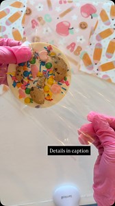 Here’s how I made these. You can also comment “cookie” if you need the link to the supplies I used. 1. Fill mold with melted white chocolate. I like Callebaut. You can also use candy melts but they aren’t quite as tasty. 2. Add toppings to chocolate while still warm. I added sprinkles, a couple of sugar paste apples, and broken pieces of mini chocolate chip cookies. 3. Let white chocolate set (put in freezer for a few minutes) and then remove from mold and package. These were no bake, no fuss, b