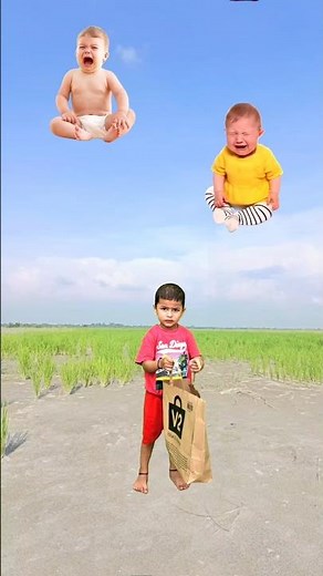 Flying crying babies catching vs alien, buddhi & dog - Funny vfx magic video
