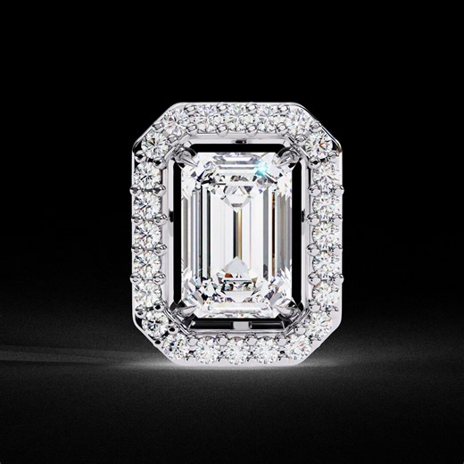 Emerald Cut Diamond Halo Stud Earrings White Gold Rectangular Cluster Elegant Minimal Fine Jewelry Gift for Her - Etsy