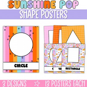 Retro Shape Posters, 2D Shape Posters Display, Geometry Posters Math Posters