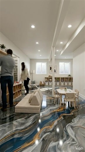 We made our basement into a creative learning center for our kids! Wait for the pour #satisfying