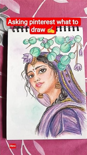 asking pinterest what to draw ll water colour and pencil colour a portrait drawing#drawing #draw