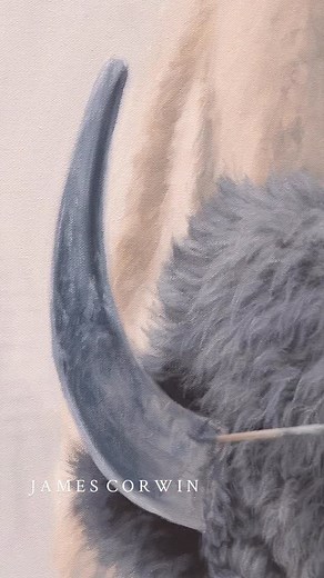 I love painting such a variety of visual textures. There is everything from crusty, hard horns, to soft fur, iced fur and reflective eyeballs! Also, can’t forget the mist! | James Corwin