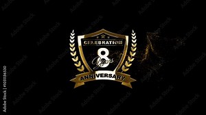 Celebrate 8th Anniversary Video, Happy 8th Anniversary, Celebration 8 Years Anniversary, 8th Anniversary, Gold Particles 8th Anniversary, Luxury 8th Anniversary Text Animation Videos For Party