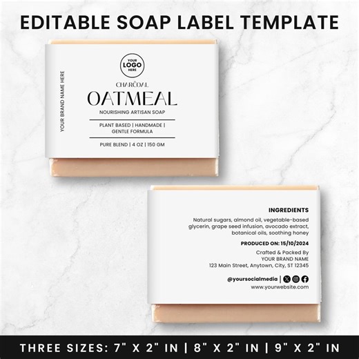 Editable Soap Label Template, Wrap Around Soap Label, Printable DIY Modern Soap Wrappers, Body Product Labels, Canva Template - Etsy