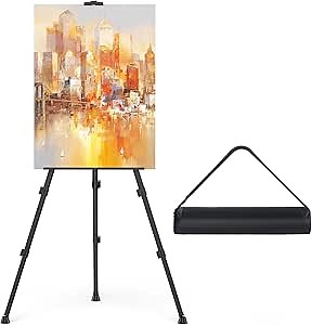 Amazon.com: Art Painting Tripod Easel Stand - Portable Adjustable Display Artist Metal Easel with 1 Bag for Tabletop/Floor Painting, Height from 17 to 66 inches, Sturdy for Drawing, Displaying - Black