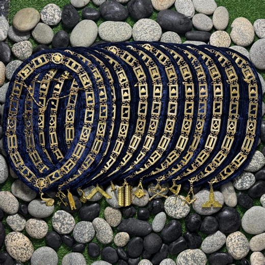 Set of 12 Masonic Blue Lodge Officer Collars: Gold Plated Chain, Velvet, Jewels. - Etsy