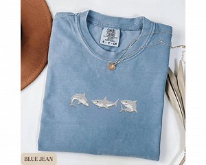 Embroidered Shark Shirt Shark Shirt Embroidered T-shirt Longsleeve Embroidered Christmas Gift Embroidered Shark Lover Gift for Friend Tee - Etsy