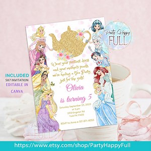 EDITABLE, Princess Tea Party Invitation, Invitation Tea, Princess Frozen, Tea Invitation, Tea Birthday, Tea Party Invite, Party Girl - Etsy