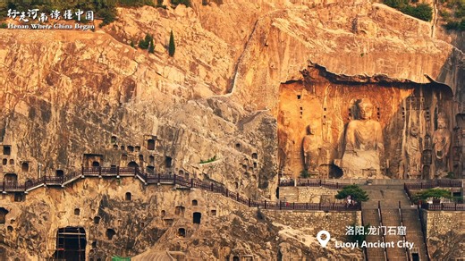 The Longmen Grottoes, located on bothsides of the Yi River to the south of the ancient capital of Luoyang, Henan province, comprise more than 2,300 caves and niches carved into the steep limestone cliffs over a 1km long stretch. These contain almost 110,000 Buddhist stone statues, more than 60 stupas and 2,800 inscriptions carved on steles. #Longmengrottoes #Luoyang #HenanWhereChina #culturalrelics #unescoworldheritage | Discover Henan