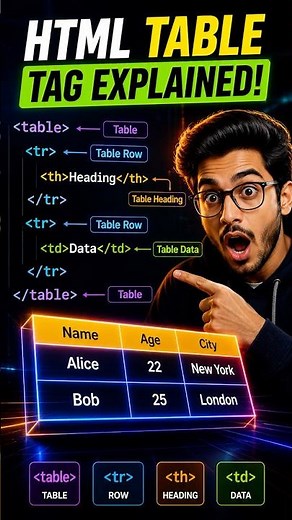 HTML Tables in 30 Sec 🔥 Rows, Columns & Cells Fast!
