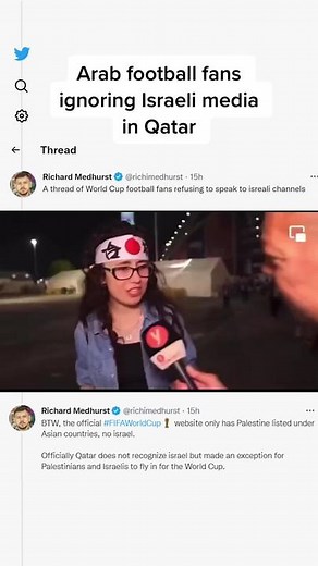 Israeli journalists are being snubbed by soccer fans in Qatar because of the conflict with Palestine. Diplomatic relations between Arab nations and Israel have been improving but a lot of fans clearly feel differently. The football World Cup has become a focal point for many of the world’s political and social issues. @richardmedhurst #fyp #foryoupage #fifa #worldcup #worldcup2022 #1news #israel #palestine