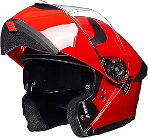 ILM Adult Motorcycle Helmet Dual Visor Flip up Modular Full Face Helmet DOT Model WS206(Red,Large)