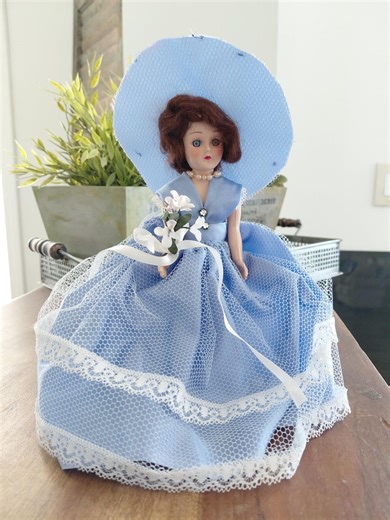 1950s Sleepy Eyes Doll in Blue Southern Belle Dress | Vintage 7” Plastic Doll With Hat & Bouquet - Etsy