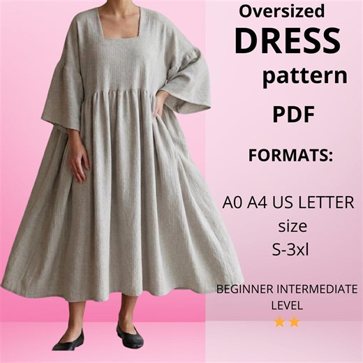Oversized Kaftan Dress Pattern PDF | Empire Waist Boho Dress | Loose Fit Summer Dress Sewing Pattern - Etsy