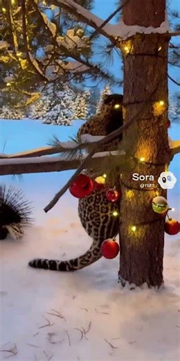 Leopard and Porcupine's Winter Encounter: A Wild Christmas Tree Climb #WinterWonderland