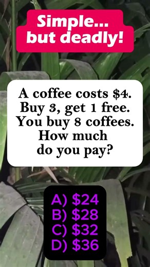 ☕️ Buy 3 Get 1 Free Coffee! How Much for 8? (Discount Math!) #shorts #iqvistax #viralriddle