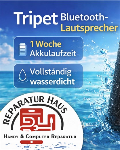 🔊 Tripet Bluetooth-Lautsprecher – Wasserdicht & extrem lange Akkulaufzeit Der Sommer kommt – und wir haben den perfekten Lautsprecher dafür! ☀️ Im Reparatur Haus Augsburg stellen wir euch den neuen Tripet Bluetooth-Speaker vor – eine starke neue Marke mit beeindruckender Leistung. Highlights des Tripet Lautsprechers: 🔋 20.000 mAh Akku – Laufzeit bis zu einer ganzen Woche 💧 Wasserdicht & komplett versiegelt – ideal für Pool, Strand oder Outdoor 🔊 Kraftvoller Sound für Musik, Partys und unterw