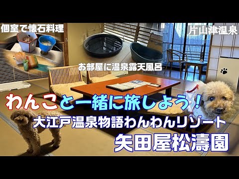 【大江戸温泉物語わんわんリゾート 矢田屋松濤園】老舗温泉旅館で愛犬と宿泊 個室でわんこと一緒に懐石料理 部屋には温泉露天風呂 大満足のお宿