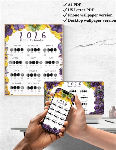 2026 Moon Phase Calendar Printable Bundle - Etsy