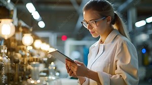 factory inspector wearing polymer plastic manufacturing, using tablet for quality control and logistic purposes, checking machines and mechanisms, inspector, condition, parameter, industry