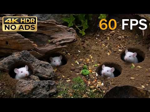 [NO ADS] CAT TV 😺 Mouse Ring Challenge: Four White Mice & The Green Circle Treat 🐭 4K HDR 60FPS