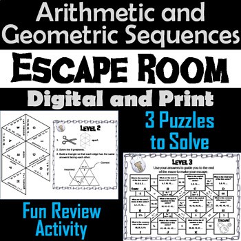 Arithmetic and Geometric Sequences Activity: Algebra Escape Room Math Game