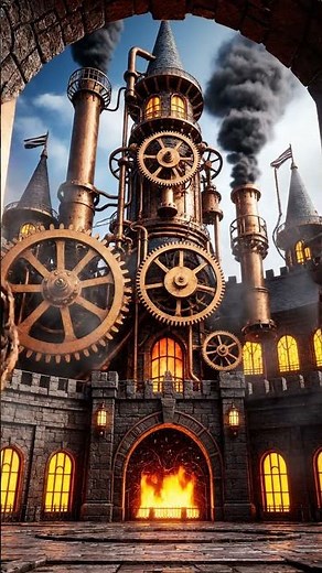 Steampunk Castle Door Opens to a Mechanical Fortress #AIShorts #SteampunkCastle #CastleDoor #Fantasy