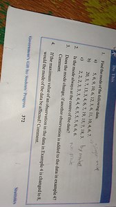Find the mode of the following data.   a) 5, 6, 9, 10, 6, 12, ... | Filo