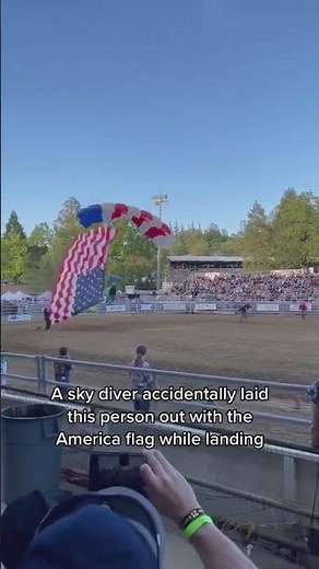 🦅 Unplanned Patriotic Performance! Skydiver Takes Out Crowd Member 😂