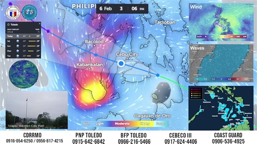 Weather Update: Padayon gihapon kita nga nag-monitor sa Tropical Depression BASYANG {PENHA} sulod sa Philippine Area of Responsibility (PAR). Magbantay ug maminaw sa mga opisyal nga pahibalo gikan sa Department of Science and Technology – Philippine Atmospheric, Geophysical and Astronomical Services Administration (DOST-PAGASA). 📍Toledo City Emergency Hotline Numbers: CDRRMO 0961-054-6250/0956-817-4215 PNP TOLEDO 0915-642-6842 BFP TOLEDO 0966-216-5466 CEBECO III 0917-624-4406 COAST GUARD 0906-5