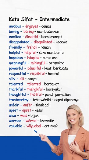 134K views · 1.6K reactions | Belajar bahasa inggris. Belajar bahasa inggris dengan cepat. Cara mudah belajar bahasa inggris. Kosakata bahasa inggris Sehari-hari. Kata sifat bahasa inggris dan artinya. Semoga bermanfaat #bahasainggris #english #speaking #fbreels #fbpro #reelsfyp #fyp #viral #trending | Empire English Page | Facebook