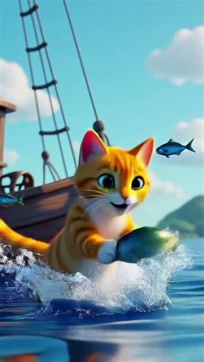 Fishing in the sea but guess who will get caught first- the fish or the fisherman? #cartoon #catmeow