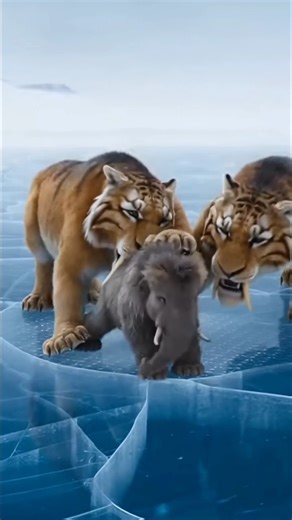 Baby Mammoth Attacked by Saber Tooth Tigers!! Enraged Mammoth Saves Calf