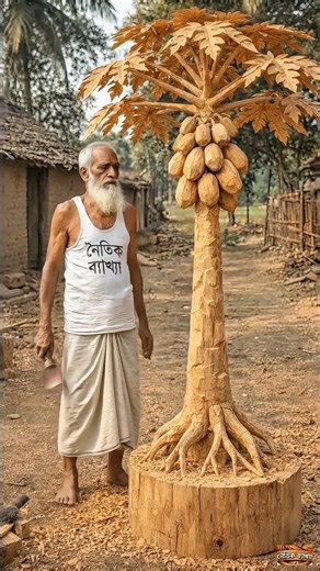 “Unbelievable! Bengali Grandpa Carves an Entire Wooden Papaya Tree”#wooden #carving #papaya #art