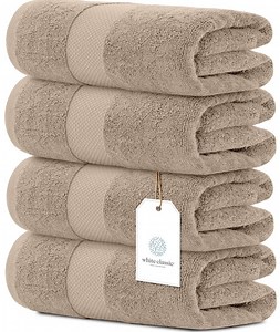 White Classic Hotel Collection 700 Gsm Turkish Cotton Bath Towels, Bathroom Towels Set, Taupe, 27 x 54, 4 Pack