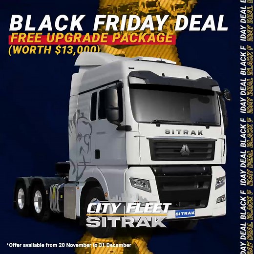 BLACK FRIDAY STEAL ALERT! ⚠️ Don't miss out on our LAST 10 UNITS of the G7S 540HP Euro 6 Prime Mover, loaded with serious extras: ✅ 90T GCM, premium driver setup, Sitrak Telematics full safety suite. Plus, get a FREE bull bar, UHF Radio, seat covers & floor mats! Secure yours now before they're gone! | City Fleet Sitrak