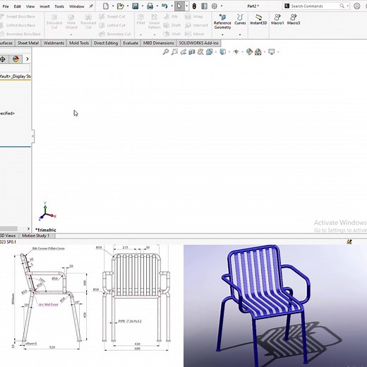 SolidWorks Weldments: Modeling an Iron Armchair