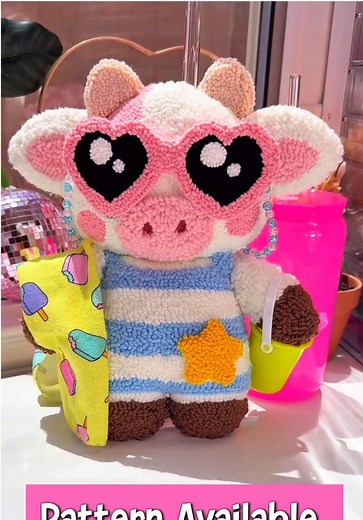 DIY Punch Needle Summer Beach Cow Plushie Tutorial