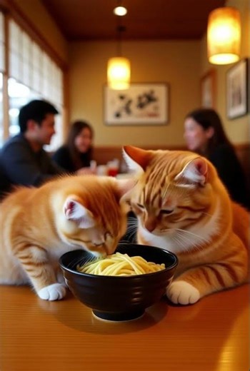 Cute Kitten Cares for Tired Cat in Restaurant 🍜🥤 | Heartwarming Cat Story