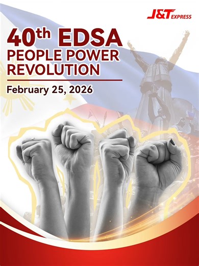 This February 25, 2026, we stand in solidarity to remember the EDSA People Power Revolution as a pivotal moment in the country's fight for democracy. Today, let us stand together in peace and solidarity and work towards a better Philippines. J&T Express remains open to serve you today. #jntexpressph #MahalagaAngBawatPadala #foryoupage #fypシ゚