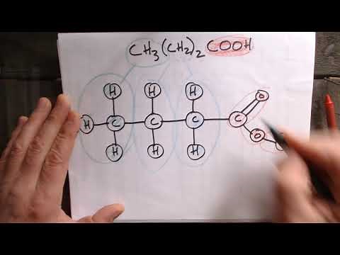 Count atoms in a molecule CH3(CH2)2COOH