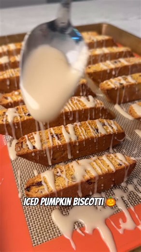 ICED PUMPKIN BISCOTTI! Comment “RECIPE” for the printable version or see caption below! Ingredients: 2 ½ cups all-purpose flour 3 tsp pumpkin spice 1½ teaspoon baking powder ½ teaspoon kosher salt ½ cup unsalted softened butter ¾ cup granulated sugar ¼ cup dark brown sugar 2 eggs ¼ cup canned pumpkin 1½ teaspoons vanilla extract ½ cup chopped dates ½ cup crushed pecans Instructions: -Preheat oven to 350°F -In a large bowl, mix all-purpose flour, pumpkin spice, baking powder, and salt. Set aside 