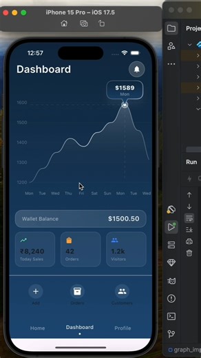 Today I built a professional dashboard screen in Flutter featuring:
