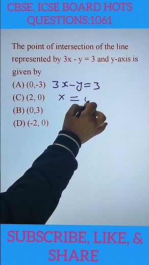 The point of intersection of the line represented by 3x - y = 3 and y-axis is given by #maths