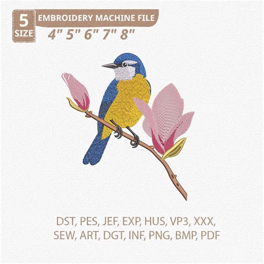 Blue Bird Embroidery Design, Bird Floral Machine Embroidery File, Spring Bird Embroidery Pattern, Nature PES DST JEF Xxx - Etsy